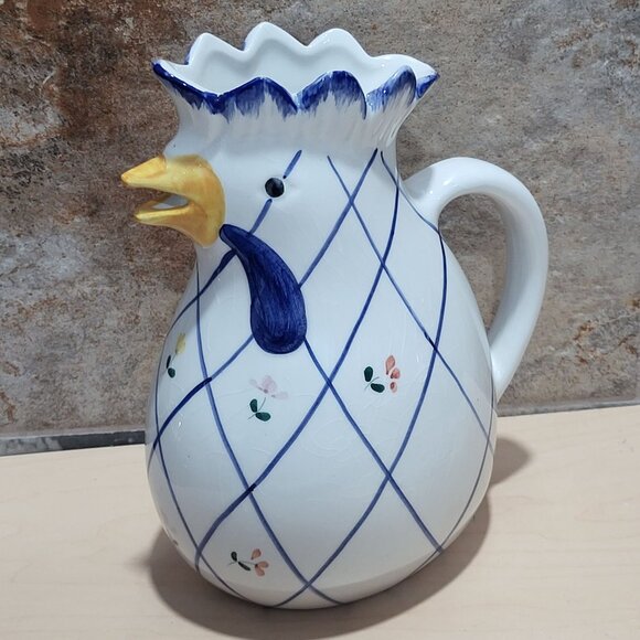 Vintage Italian Ceramic Rooster Chicken Pitcher Watering Jug Hand Painted - Picture 6 of 13